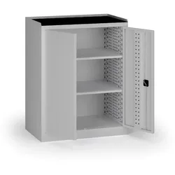 Werkstatt-Werkzeugunterschrank KOVOS, 2 Fachböden, 950 x 600 x 1180 mm, grau