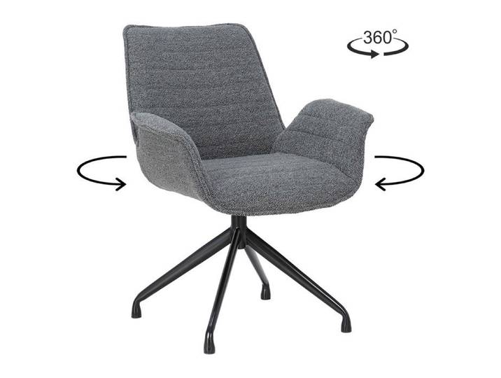 ROXANE - Chaise pivotante tissu bouclette gris foncé piètement en métal noir