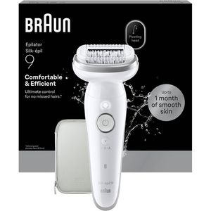 Braun Epilierer Silk-epil 9, SES9-000, mit 1 Aufsatz und Tasche, weiß/silber