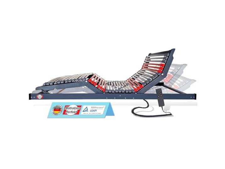 Matratzen Perfekt 7-Zonen Lattenrost 100x200cm Elektrisch Ultraflach 9 cm Hoch 42 Leisten Geeignet für Bettkasten fertig montiert Kautschukkappen Lordosenstuetze belastbar bis 300 kg