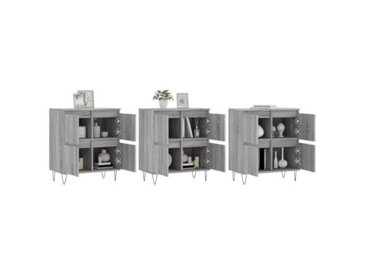 KTHLBRH Sideboards 3 Stück Grau Sonoma Holz mehrschichtig 180 x 35 x 70 cm, Wohnzimmerschrank, graue Türen, Metall, Montage erforderlich