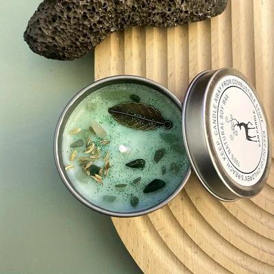 On Spot Shop Handmade Aromatherapy Candles, With Crystal Dried Flowers, In An Antique Copper Silver Tin Can verbena Officinalis