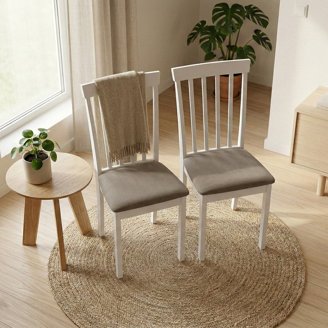 East Urban Home Parsons Dining Chair, Set of 2, Solid, White, High 47cm, Velvet Grey Upholstered White Wood 94cm H X 40cm W X 49cm D