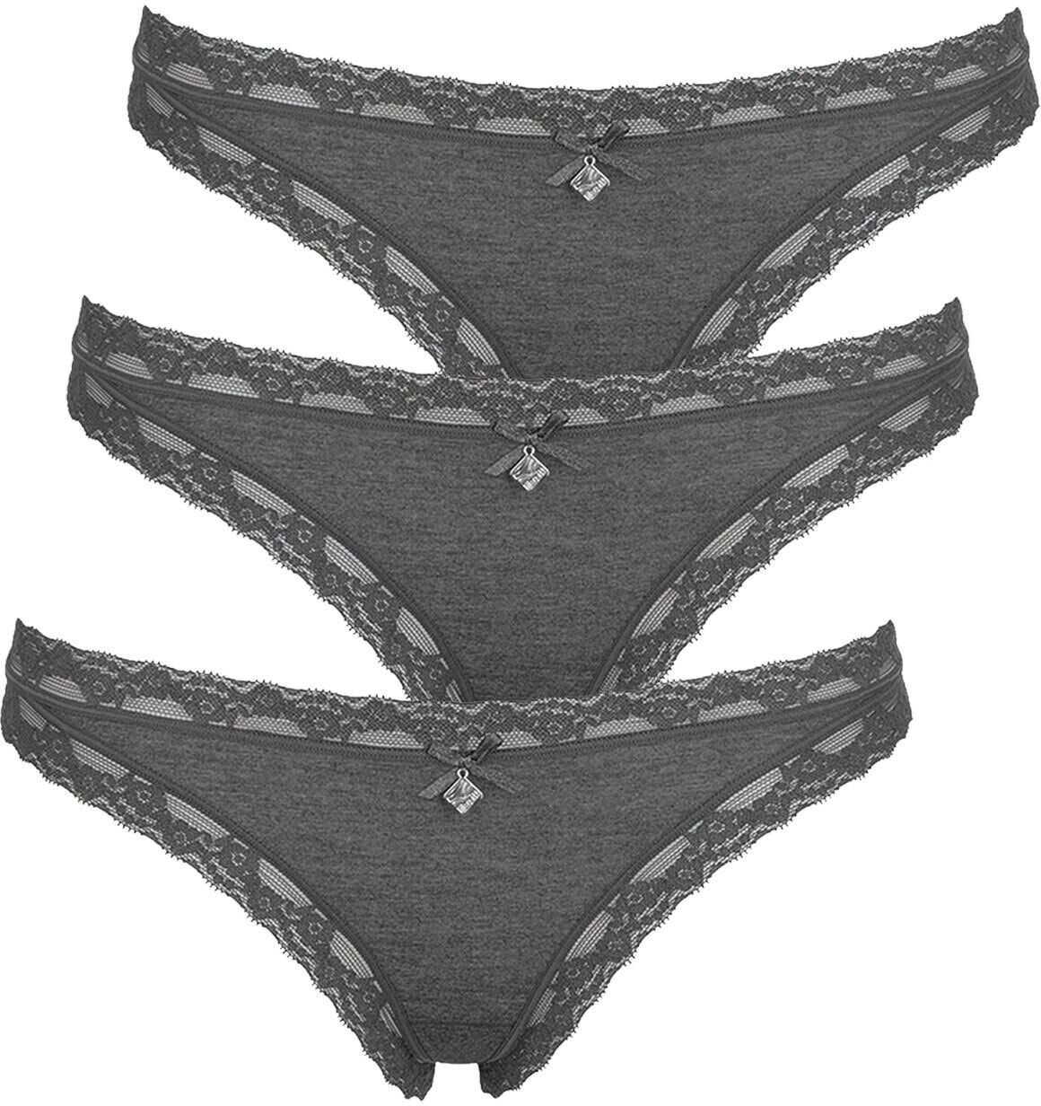 Like It! String LIKE IT "3er Pack Damen String Kim", Damen, Gr. L, grau (dunkelgrau), Stoff, Obermaterial: 95% Modal CMD. 5% Elasthan EL., Unterhosen String