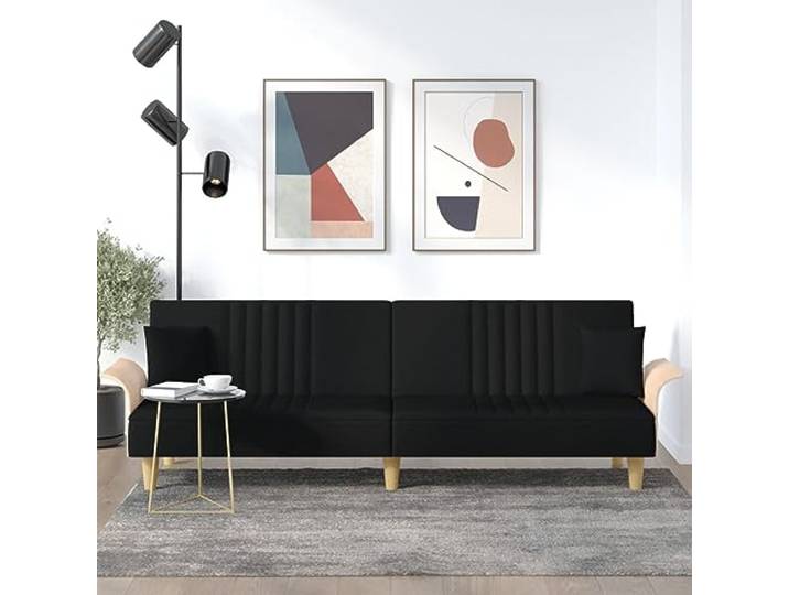 YUTAASU Schlafsofa Stoff Schwarz mit Armlehnen Verstellbare Rueckenlehne, Gästebett, inklusive Kissen, Sperrholzrahmen
