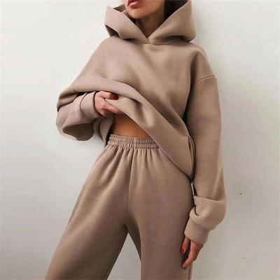 Uplifted Finds Women Tracksuit Two Piece Set Hooded Sweatshirt And Long Pant m black