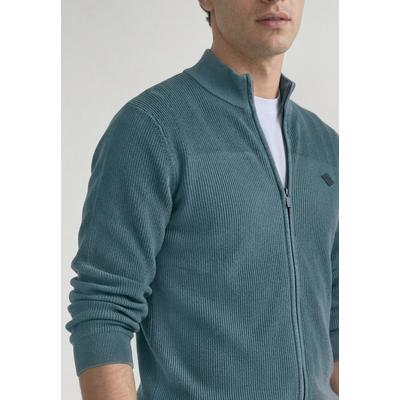Cardigan STREET ONE MEN, Herren, Gr. 3XL (48), grün (cold blau), Web, 100% Baumwolle, unifarben, comfort fit normal, hoch geschlossener Ausschnitt, Bündchen, Strickjacken, aus reiner Baumwolle