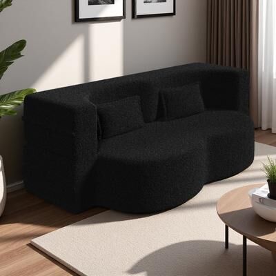 ZWYO HOSIMU "78"" Full Size Floor Sofa with 2 Pillows, Convertible Teddy Fabric Foam-Filled Sleeper Sofa Bed, Folding Mattress for Living Room"