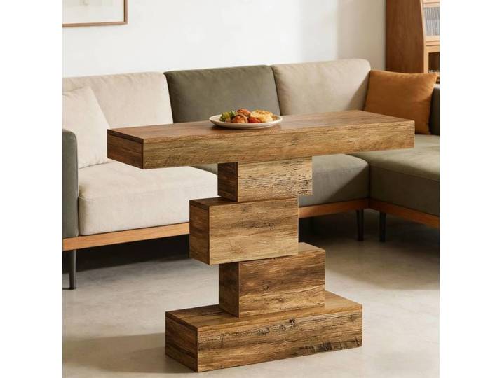 WOVREO Table console 108 x 30 x 80 cm design géométrique panneaux de particules E1 marron clair