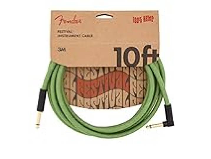 Fender Festival Câble Instrument Chanvre Straight/Angle Vert 3M Câble guitare écologique en chanvre, connecteurs droit/angle, 3M, performance scène, résistant, vert