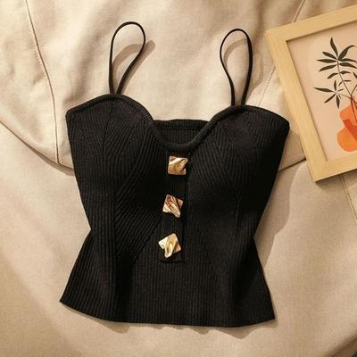 Inspired Living Knitted Deep V Neck Sleeveless Summer Tank Top Flattering Fitted Womens Knitted Tank Top For Everyday Style black
