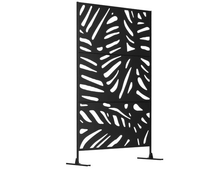 ComfortXL Paravent De-18045 3-teilig, Blattmotiv aus Metall Schwarz, 122x198x45 cm, Wohnzimmer, Raumteiler, Paravents