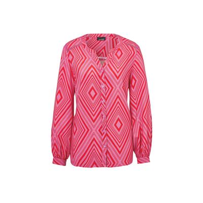 Kurzarmbluse GOLDNER "Bluse mit Tunika Ausschnitt", Damen, Gr. 42, rot (rot, pink, gemustert), Obermaterial: 100% Viskose CV., figurumspielend, weit Manschette, Blusen, Knöpfe