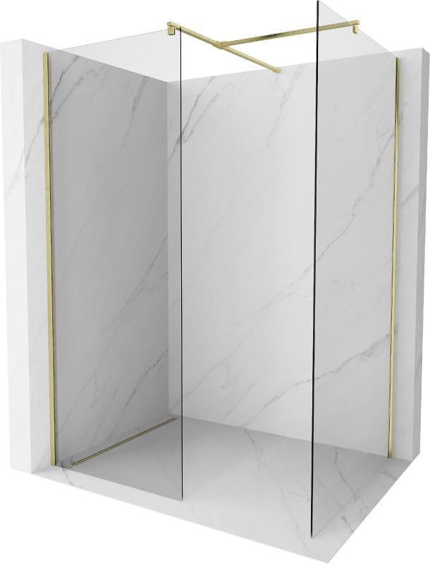 Mexen Kioto Walk-in Duschewand 130 x 85 cm, transparent, gebürstet Gold - 800-130-202-55-00-085