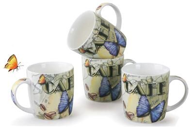 Set of 4 Mugs By Lorren Home Trends Butterfly