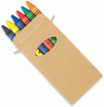 Pastelli a cera 6 colori in scatola cartone naturale   Personalizzate o neutre