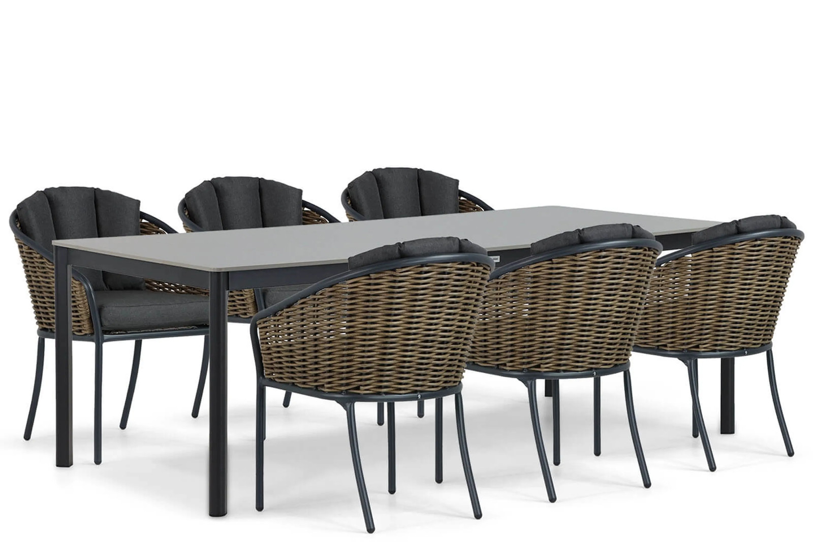 Santika Tika/Como 7-delige moderne tuinset met aluminium en rattan in grijs, 220 cm
