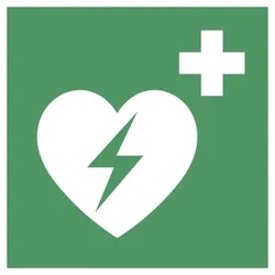 Schild Automatisierter externer Defibrillator ISO 7010, Alu, 400x400 mm