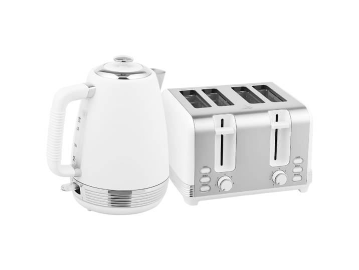Ensemble bouilloire et grille-pain 4 tranches acier inoxydable blanc