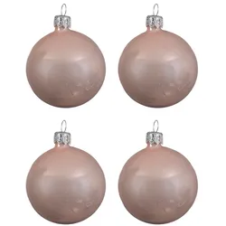 Christmas Decorations 4 Weihnachtskugeln 10cm Glas mundgeblasen Christbaumkugeln hellrosa glänzend