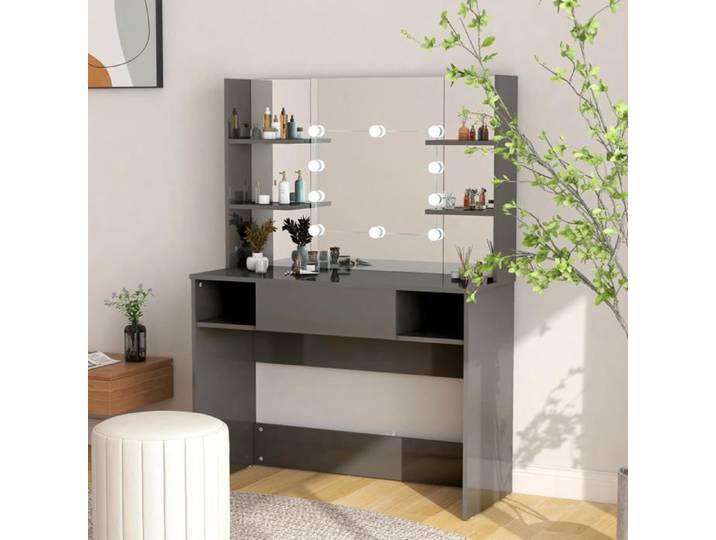 Automne/hiver  Gris Table de maquillage avec éclairage LED MDF Gris brillant - Adulte/enfant Nove8143534