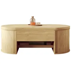 Höhenverstellbarer Couchtisch 110x55x40 cm aus MDF, abgerundetes Design in Holzfarbe, Stauraum, verstellbare Tischplatte