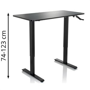 hJh-OFFICE Schreibtisch Stand CR, schwarz / schwarz, höhenverstellbar durch Kurbel, 120 x 74-123 x 60 cm
