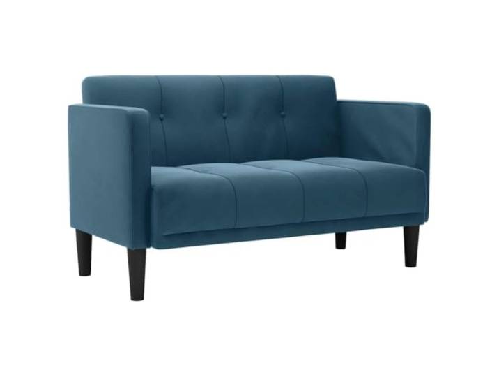 IBUQDDV Zweisitzer-Sofa Blau 111 cm Samt Samtstoff, Sperrholz-Armlehnen, Schaumstoff und Feder, stützende Beine, modern und traditionell