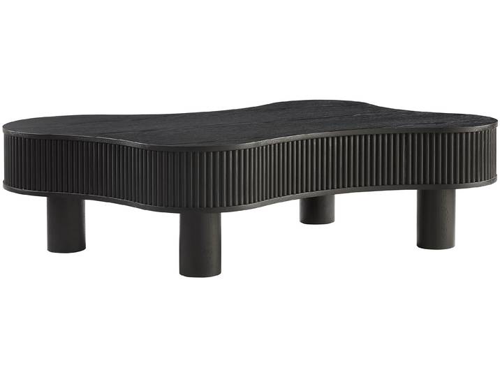 Couchtisch SALESFEVER Wohnzimmertisch organisch mit Massivholz-Lamellen 115 x 75 cm , schwarz, B:116cm H:32cm T:77cm, MDF, Esche massiv, Holzfurnier, Tische, Couchtisch, Stilvoller & moderner Holztisch mit Echtholzfurnier