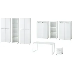 Büro-Set MUENCHEN 8-teilig Weiß   Glas & Abschließbar & Soft-Close