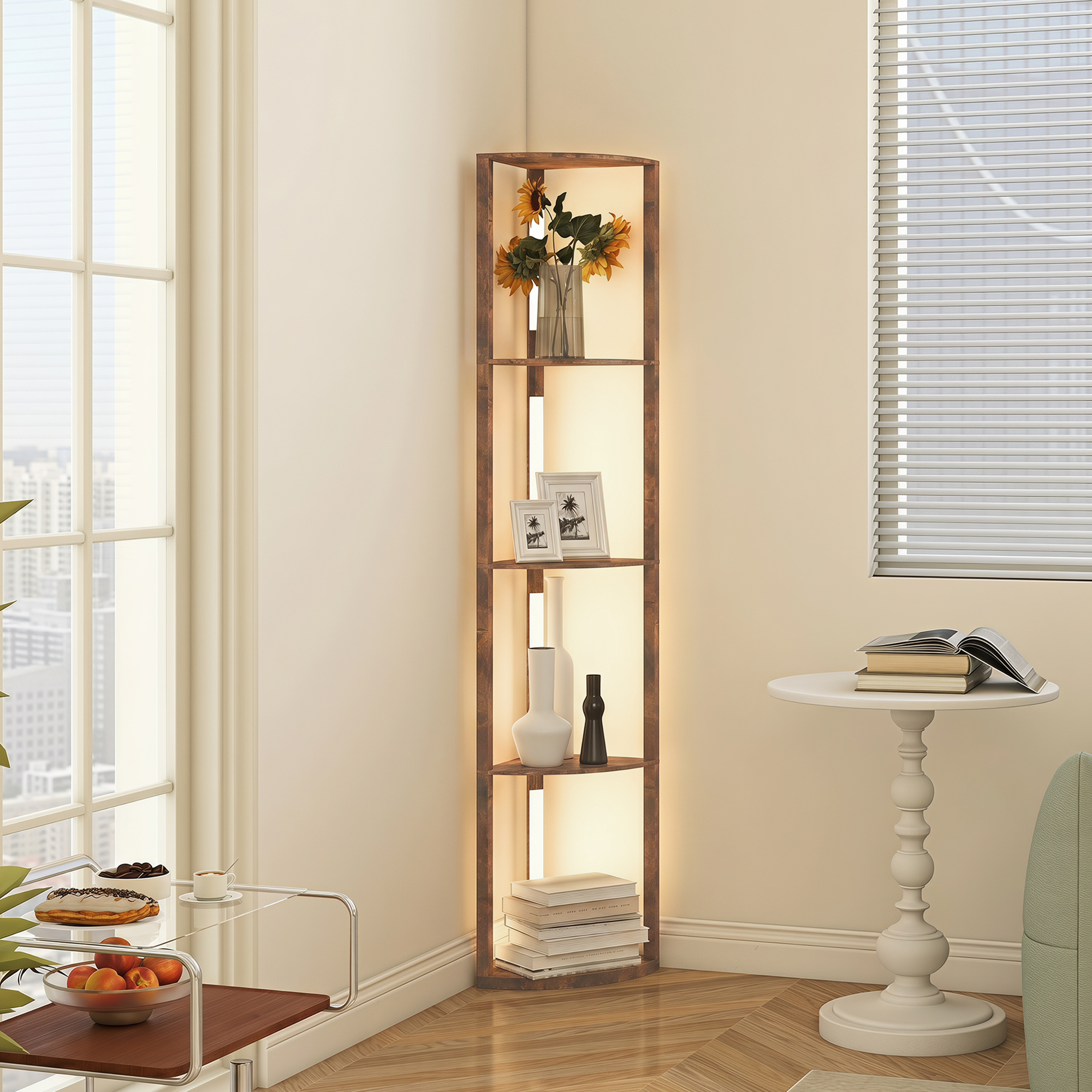 Homcom Lampada da terra LED dimmerabile con scaffali, Marrone rustico   Aosom Italy