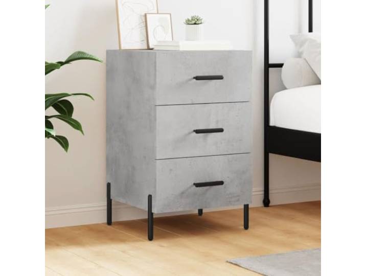 HEFZGDB Nachttisch Betongrau 40x40x66 cm Holzwerkstoff mit Metallfüßen und Schubladen für geräumigen Stauraum, moderner Beistelltisch mit Wandhalterung für Stabilität