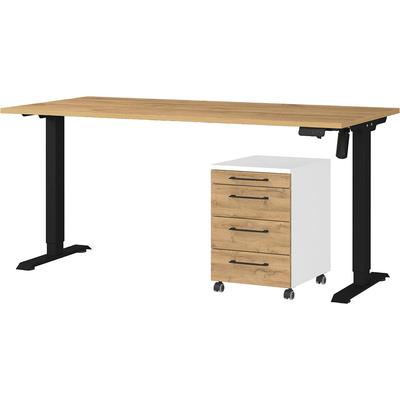Büromöbel-Set GERMANIA "Profi 3.0", weiß (weiß, grandson, eiche, nachbildung), Schreibtisch 160cm breit Holzwerkstoff Metall, Holzwerkstoff, Metall, Arbeitsmöbel-Sets, Büromöbel-Set, Büromöbel-Set bestehend aus Schreibtisch und Rollcontainer