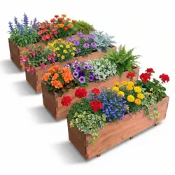 IvoQ Holz Pflanzkasten 4er-Set – 120x40x32 cm – FSC-Holz – Wetterfester Blumenkasten für Draußen – Inklusive Innensack