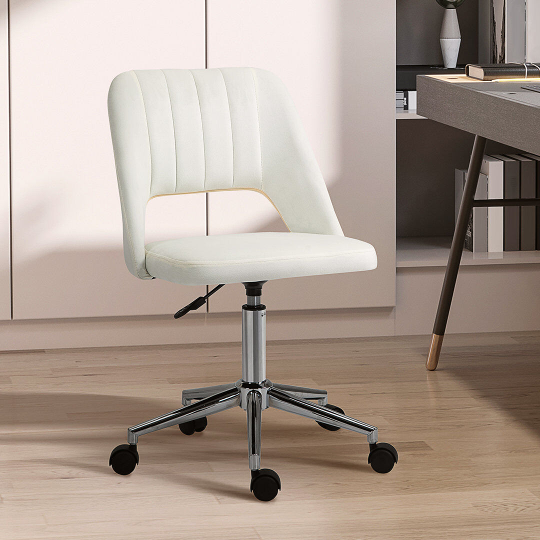 Fairmont Park Hunstant Modern Office Chair Velvet-feel Fabric with Wheels Dark Blue Cream White 200.66cm H X 49cm W X 60cm D