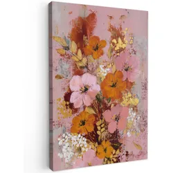LEINWANDBILD Malerei - Blumen - Rustikal - Rosa Deko Wohnzimmer 20x30 cm