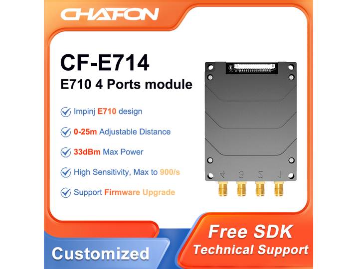 Chafon CF-E714 module de lecteur rfid longue portée 15m 865-868MHz 4 ports ISO18000-6C SDK gratuit pour la gestion des entrepôts et du chronométrage