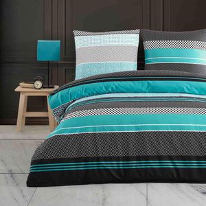 Buymax Bettwäsche Zigo, türkis, schwarz, Renforcé, 2 Kissenbezüge 80x80 cm und ein Bettbezug 200x200 cm