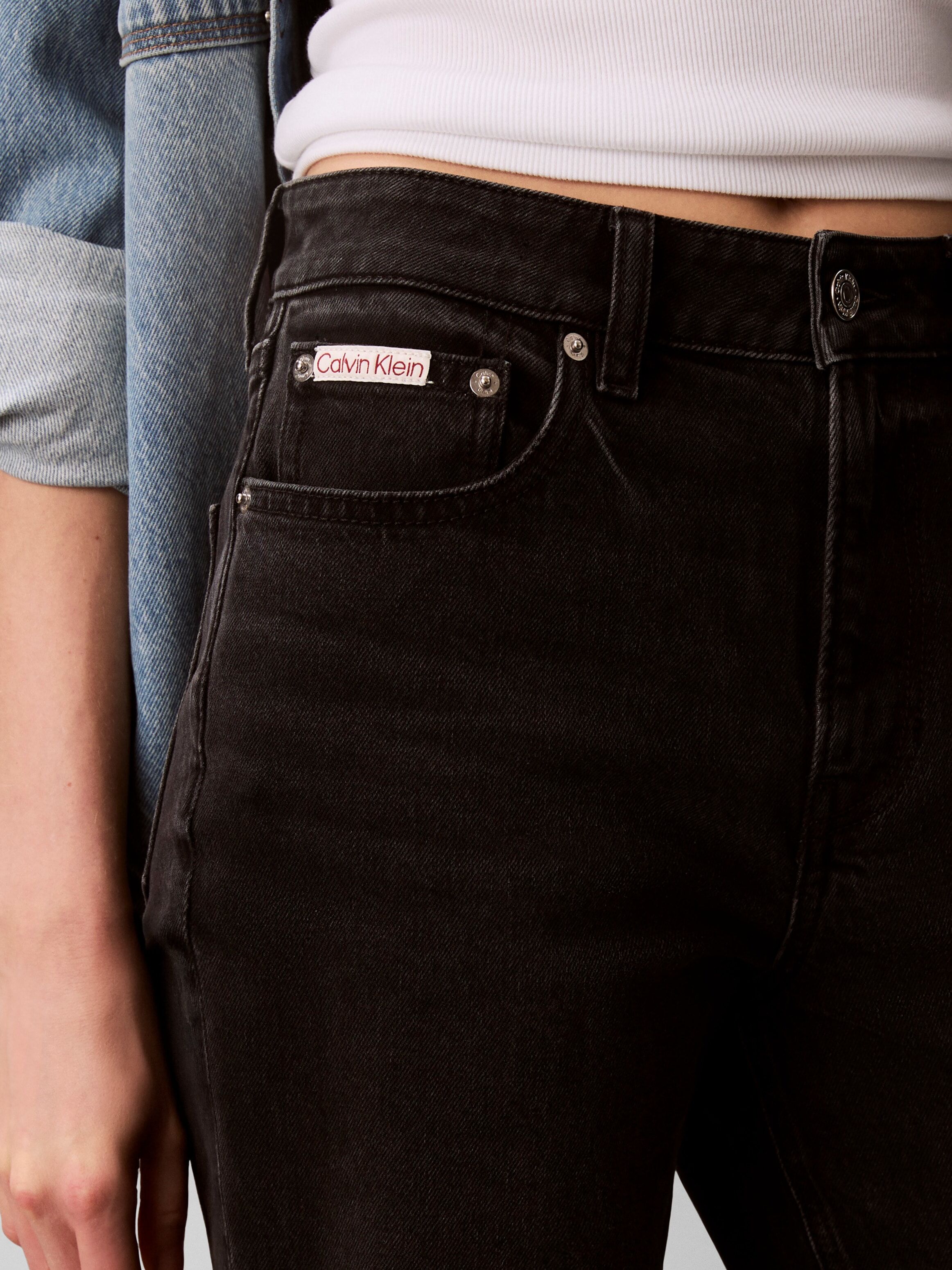 Calvin Klein Jeans "HGH RS STRGHT CK ESS" Mit Gürtelschlaufen midnight schwarz 28, Länge 34