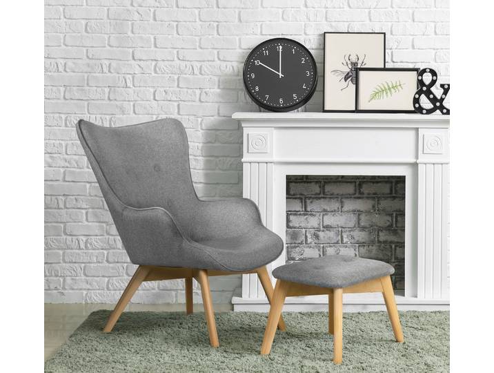 Sessel HOME AFFAIRE Nicko , grau, B:71cm H:96cm T:86cm, 100% Polyester, Sessel, Design-Sessel Sessel mit Hocker Lounge-Sessel Einzelsessel, wahlweise mit und ohne Hocker