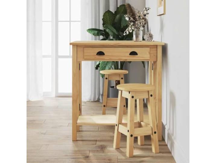 Molumvel 3-TLG. Bar-Set Kiefer massiv, Bartisch klappbar mit 2 Hockern Rustikales Design, Platzsparende Aufbewahrung, Vielseitig einsetzbar