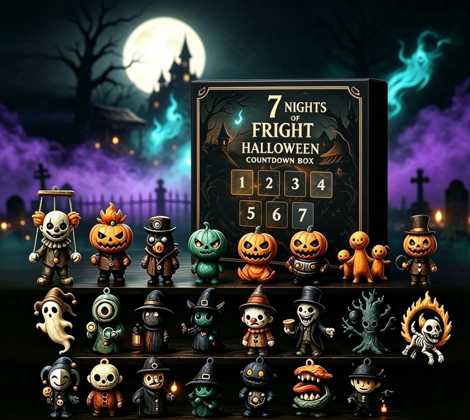 7 Nights Halloween Adventskalender 2026 met spookachtige mini beeldjes voor volwassenen