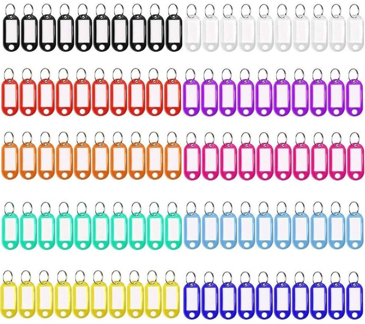 SolidKeus - 100 stuks beschrijfbare kunststof sleutelhangers voor organisatie