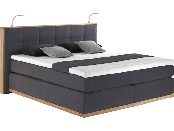 Boxspringbett, Eiche, Anthrazit, 200×213 cm, LED-Beleuchtung, Modern-Vintage, Places of Style