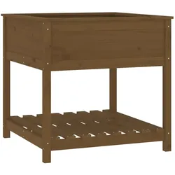 Helloshop26 - Hochbeet für Pflanzen Blumen Terrasse Garten mit Ablage 82,5 x 82,5 x 81 cm braunes Kiefernholz 02_0038408