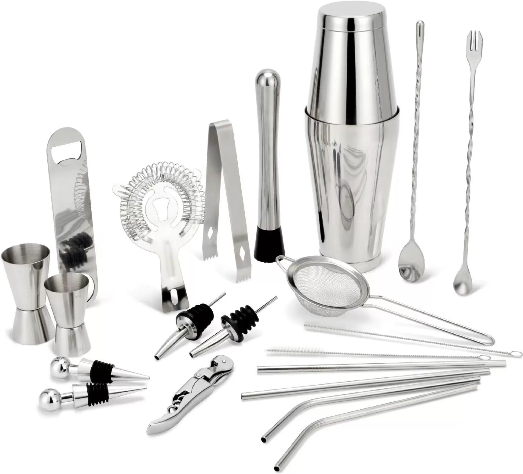 INF 21-teiliges Boston Shaker Barzubehör Set mit Ständer - Perfekt für Cocktails