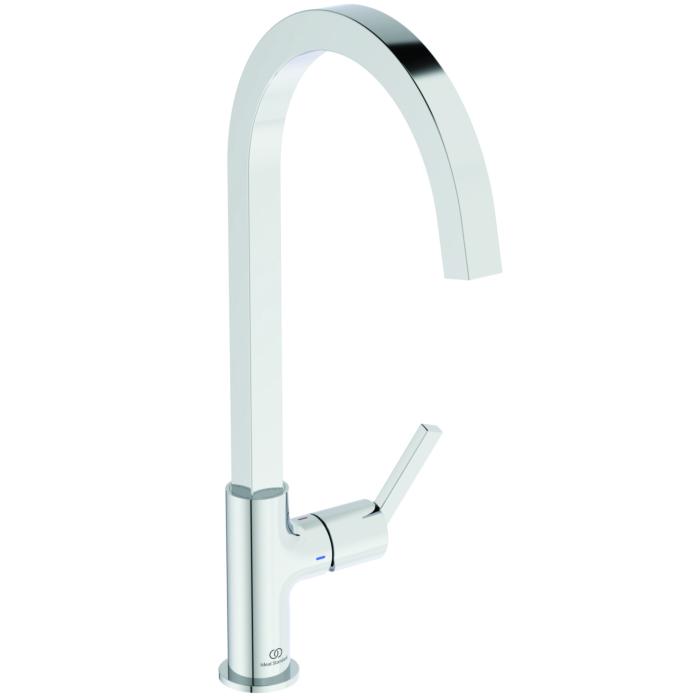 Ideal Standard Gusto Küchenarmatur BD412AA chrom, mit hohem eckigen Rohrauslauf, Niederdruck