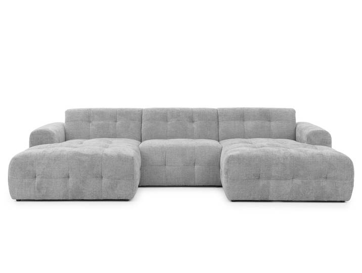 Wohnlandschaft U-Form 6-Sitzer, raffinierte Steppungen, Chenille-Bezug in Hellgrau / 21051