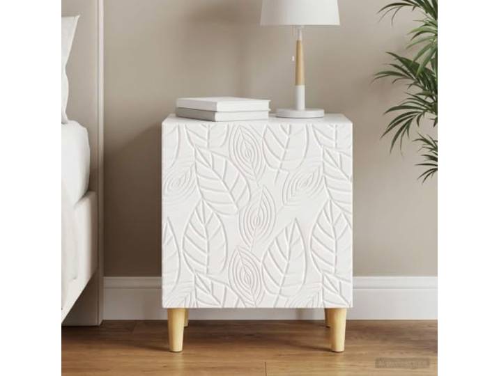 YUTAASU Nachttisch Hochglanz Weiß 43 x 34,5 x 50 cm Holzwerkstoff Stabile Eukalyptusbeine, Modernes Design, Pflegeleicht, Viel Stauraum für Bücher und Lampen