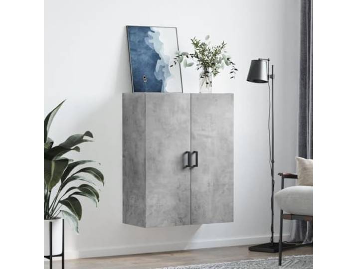 KTHLBRH Wandschrank grau Beton 69,5 x 34 x 90 cm Robustes Holz, viel Stauraum, Wandmontage, Türen mit Griffen